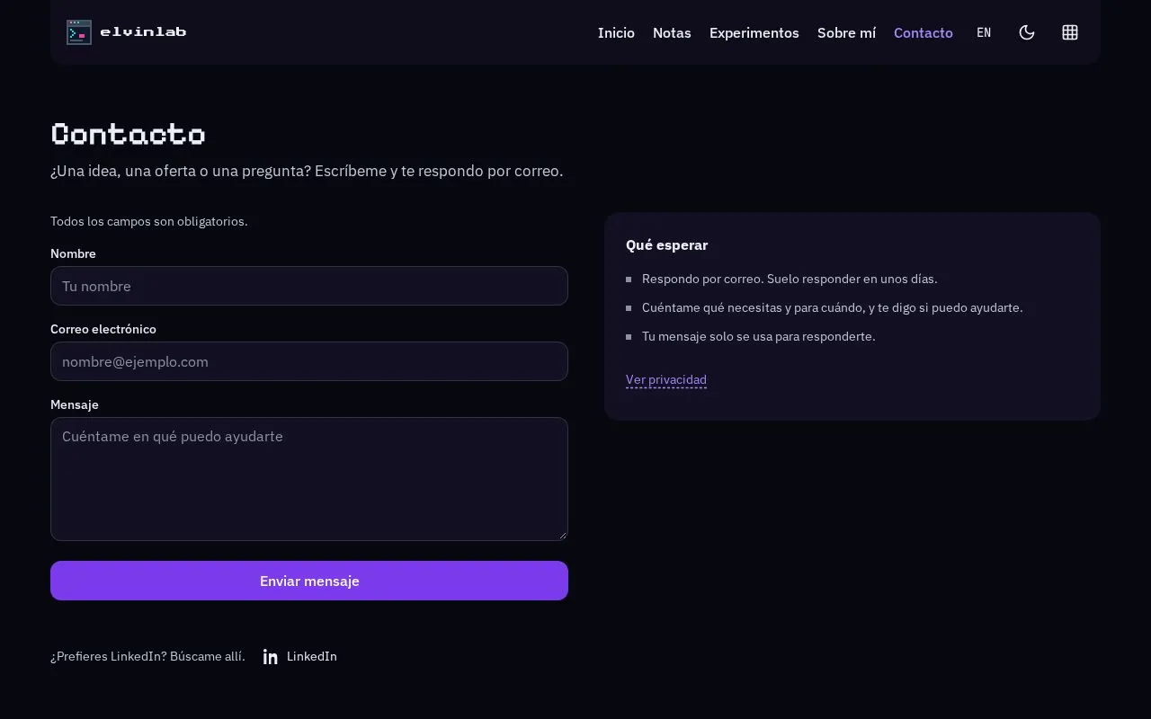 Captura del formulario de contacto
