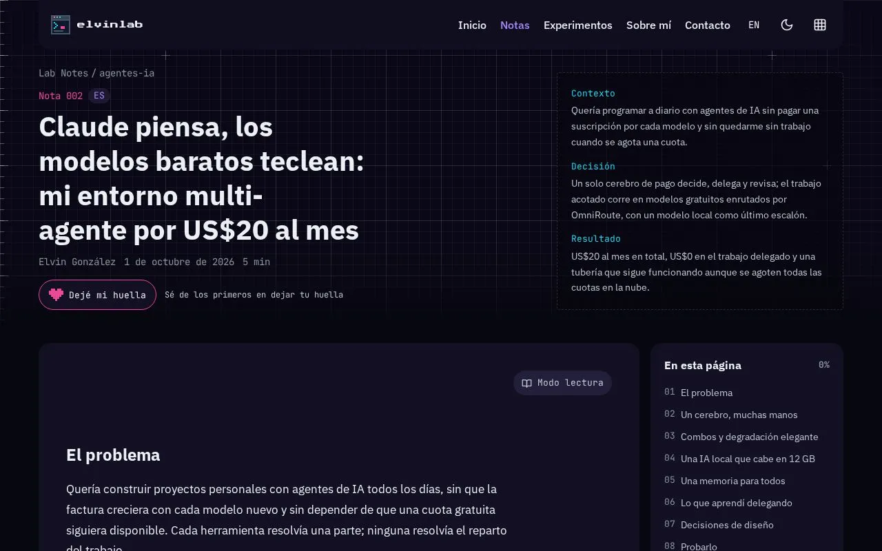 Captura de la nota que cuenta el caso de agentic-dev-setup