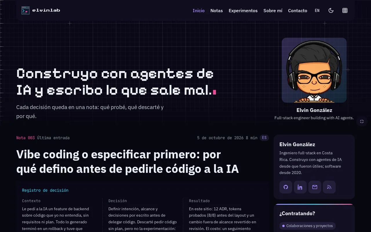 Captura de la página de inicio de elvinlab.dev