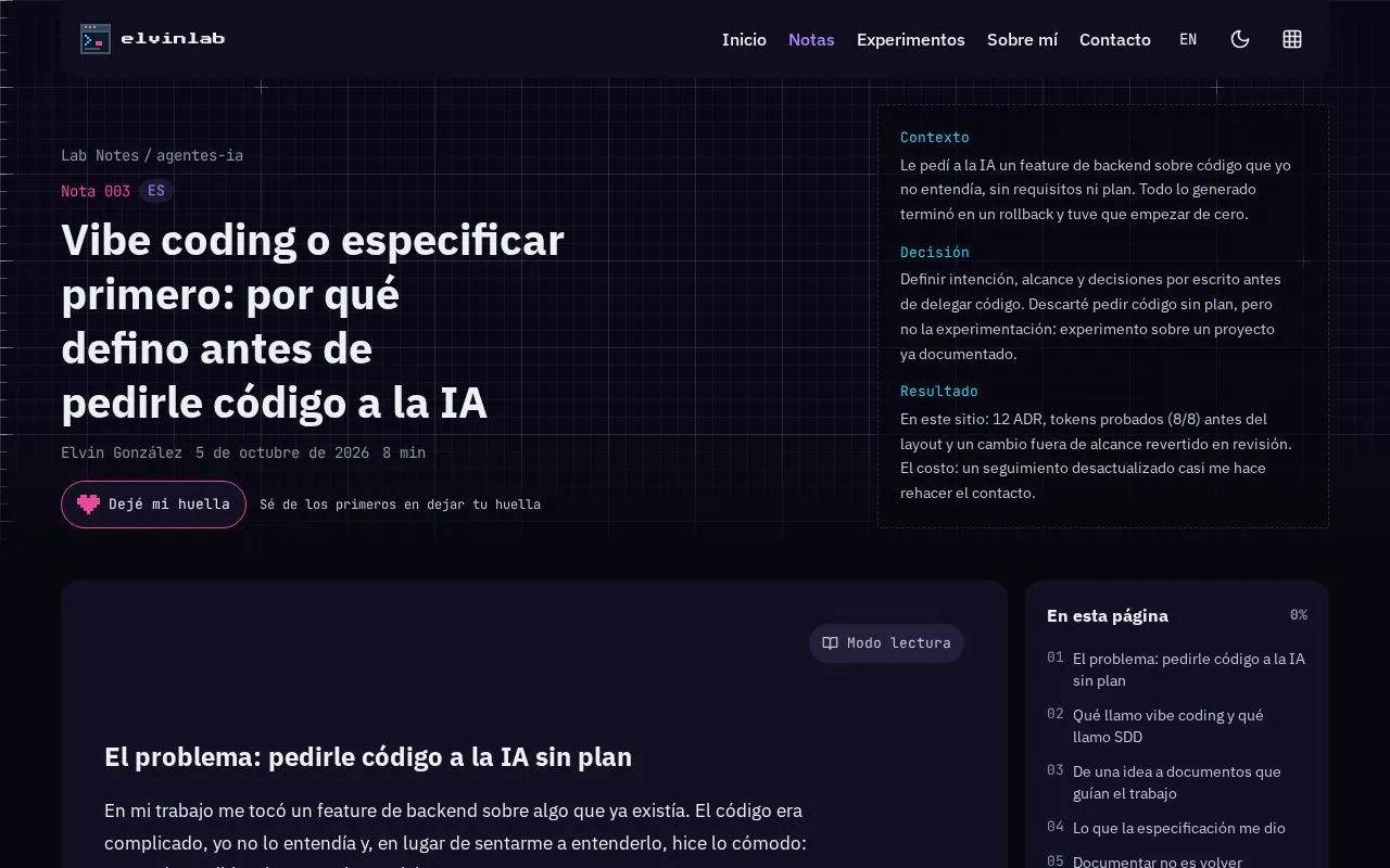Captura de una nota con su registro de decisión